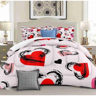 Imagem de Conjunto de edredom Queen com 2 fronhas, coração vermelho, roxo, fundo roxo, 3 peças, decoração de quarto, quarto de crianças e adultos, todas as estações