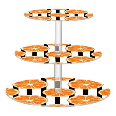 Imagem de Fatias de laranja, suculenta, preto, 3 camadas, suporte de cupcake para festa, exibição de acrílico, torre de bolo, decoração de mesa, bandeja de comida, suprimentos de festa, doces