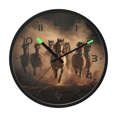 Imagem de SEHANY Relógio de parede artístico majestoso cavalos silencioso, sem tique-taque, relógio redondo operado por bateria, controle de som, luz noturna, relógios de parede para sala de estar, cozinha