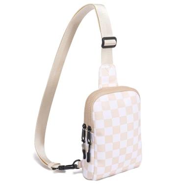 Imagem de INICAT Bolsa transversal masculina pequena quadriculada para mulheres, bolsa transversal de nylon para pochete, Grade de damasco, Medium