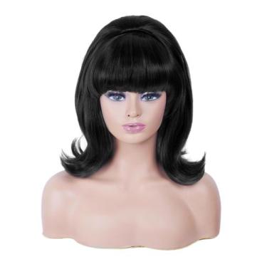 Imagem de Peruca Rugelyss Short preta retrô Bouffant com franja