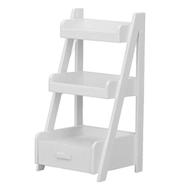 Imagem de Cryfokt Suporte para Flores para Casa de Bonecas Feito à Mão, Prateleira de Flores de Madeira de 3 Camadas Com Gaveta para Decoração de Casa de Bonecas Em Miniatura, Acessório de de Boneca de Madeira de Bétula para Crianças (Branco)