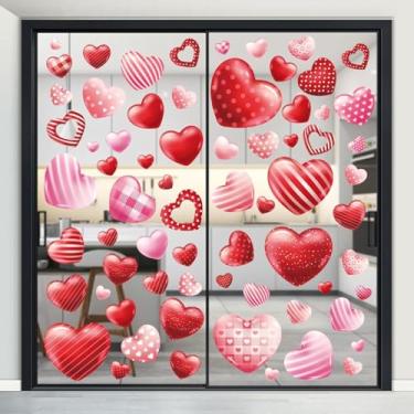 Imagem de 9 peças de adesivos de janela do dia dos namorados, decalques românticos em formato de coração vermelho e rosa, adesivos de vidro reutilizáveis de dupla face, ideal para decorações de dia dos