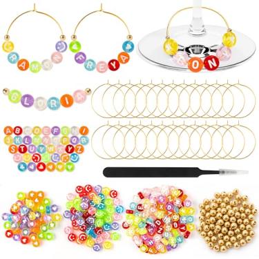 Imagem de GudaAphrmix Pingentes de taça de vinho faça você mesmo – 50 conjuntos elegantes personalizados, marcadores de taças de vinho, kits de decoração com convidados ou amigos, identificação de bebida para