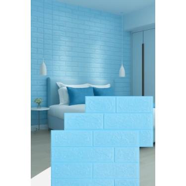 Imagem de Kit Placas Adesiva Tijolinho 3D Revestimento Autocolante Decoração Quarto Sala Banheiro Impermeável (Kit 30 Placas Adesivas Tijolo Azul, 70x38,5)