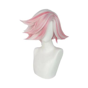 Imagem de Peruca Sintética Curta Lisa Rosa E Branca Prateada Para Cosplay De Hal