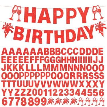 Imagem de 129 peças de faixas de letras personalizadas DIY glitter kit de banner personalizável 0-9 números DIY letras de feliz aniversário dia dos namorados banners personalizados para decoração de festa de