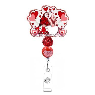 Imagem de Carretel de crachá de dia dos namorados, design de amantes, porta-crachás com contas vermelhas, clipe de jacaré, carretéis retráteis, carretéis de crachá de acrílico retráteis, lindos corações de