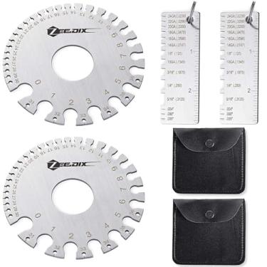 Imagem de ZeeDix 4 peças de chapas de metal de aço inoxidável medidor de espessura de soldagem - ferramenta de medição de bitola de arame, padrão de dois lados, fio redondo, medidor de folha e medidor de