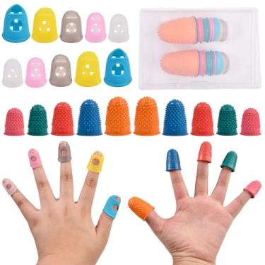 Imagem de 20 peças de proteção de ponta de dedo de borracha, 2 estilos, 5 tamanhos, almofadas de dedo de silicone para dedal, alças de cores sortidas, protetor para triagem, bordado, papelada, costura, contagem