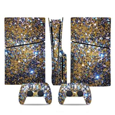 Imagem de Película de decalque para disco Ps5, capa adesiva de vinil de corpo inteiro para console e controle PlayStation 5 (edição de disco PS5, Blue Lightning) (Brwon Glitter, PS5 Slim Disk)