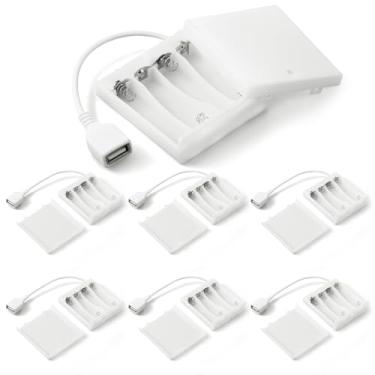 Imagem de Copkim Pacote de bateria USB de 6 peças para luzes de LED, pacote de bateria portátil de 5 V com capa para luzes de plugue, 4 suportes AA com interruptor para placas de néon de Natal, acampamento ao