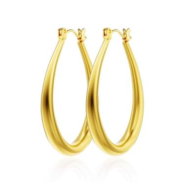 Imagem de Brincos de argola elegantes banhados a ouro 18K, design clássico em forma de U, acabamento de metal polido, joias modernas para mulheres, 50mm, Aço inoxidável, Sem pedra preciosa