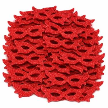 Imagem de 50 Mini Máscaras de EVA para Carnaval, Decoração de Festas, Acessórios para Pets, Multicoloridas, Kit com Várias Unidades (Vermelho)