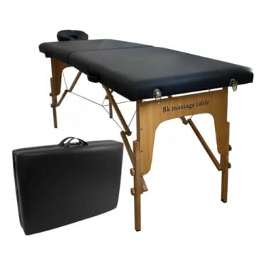 Imagem de Maca de Massagem Profissional Estética Tattoo Portátil Dobrável BK em Madeira - Com Regulagem e Apoio para cabeça - Suporta até 250kg