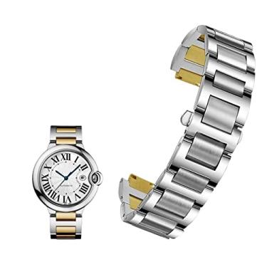 Imagem de BKUANE Pulseira de relógio de aço inoxidável para Cartier Ballon Bleu Série 20 * 12 mm 18 x 11 mm 14 x 8 mm W6920046 Pulseira feminina e masculina (ouro prateado, 16-8 mm)