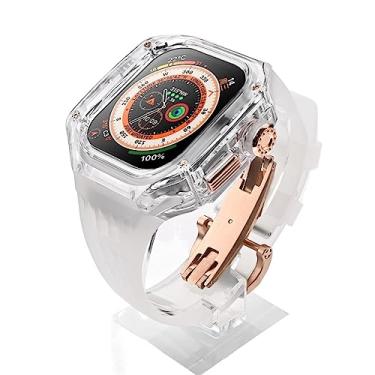 Imagem de BUDAY Kit de modificação de pulseira de relógio de luxo, para Apple Watch Ultra 8 de 49 mm, capa transparente, pulseira de relógio de borracha, para iWatch série 49 mm, acessórios esportivos (D)