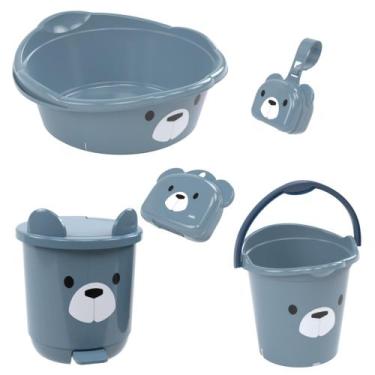 Imagem de Kit banho do bebê 5 peças bacia decorada ludica plasutil + balde + lix