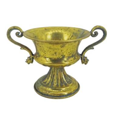 Imagem de Vaso de urna de ouro antigo, vaso alto de trompete de ferro com acabamento envelhecido, suporte de flor de metal vintage para decoração de casamento, casa e hotel, 23 x 14 cm