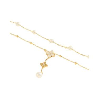 Imagem de Colar Feminino De Pérolas Duplas Com Pingente De Trevo E Zircônia  Lux