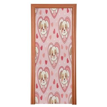 Imagem de Blueangle Capa elástica para porta de cachorro de desenho animado Dia dos Namorados - Faixa de porta frontal de tecido elástico para decoração de festa ao ar livre em casa (645)
