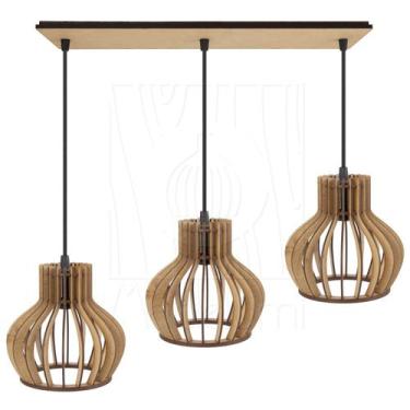 Imagem de Luminária Pendente Triplo Madeira Circus 15cm CQ Rústico - Madelumi, B
