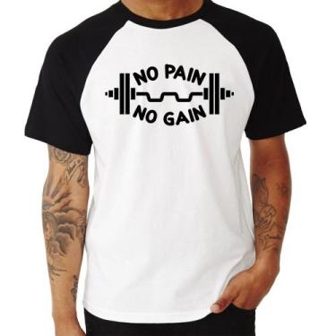 Imagem de Camiseta Raglan No Pain No Gain - Foca na Moda, Branco, Preto, P