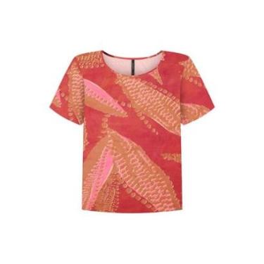 Imagem de Blusa Lunender Em Viscose Estampada Vermelho Tam. G-Feminino