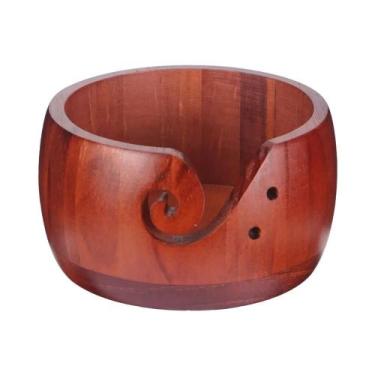 Imagem de Bowl De Madeira Artesanal Para Armazenamento De Fios De Tricô E Crochê