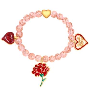 Imagem de Tobestu Pulseira feminina com contas coloridas, design elástico elástico com símbolo rosa de coração de amor, joia fofa e moderna para o dia a dia, Medium, Metal, Sem Pedra Preciosa