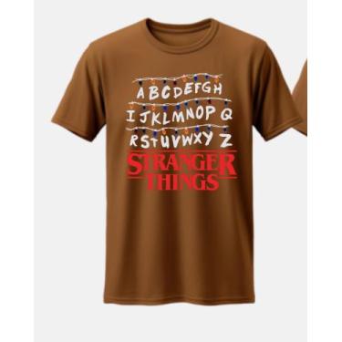 Imagem de camiseta unissex 100% algodao stranger things alfabeto, Marrom, G