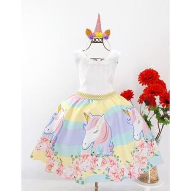 Imagem de Vestido Infantil Festa Temática Unicórnio Luxo E Tiara - Pingo De Gent