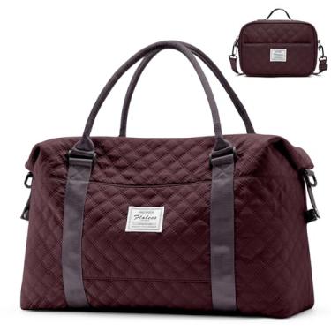 Imagem de Bolsa de viagem feminina, bolsa de viagem para o fim de semana com bolso molhado e manga de carrinho, bolsa de viagem para academia, bolsa pessoal de viagem, A2 - vinho roxo com bolsa de higiene pessoal