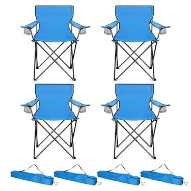 Imagem de HaSteeL Pacote com 4 cadeiras de acampamento, cadeira dobrável grande com porta-copos para adultos, cadeira portátil e bolsa de transporte para quintal, praia, gramado, pátio, piquenique, pesca