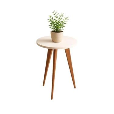 Imagem de Mesa de Apoio Redonda Mesa Lateral de MDF Pés Palito Madeira (1)