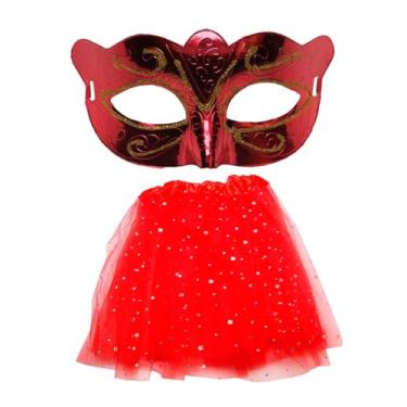 Imagem de Kit Fantasia de Carnaval Máscara Com Saia Tule Vermelha