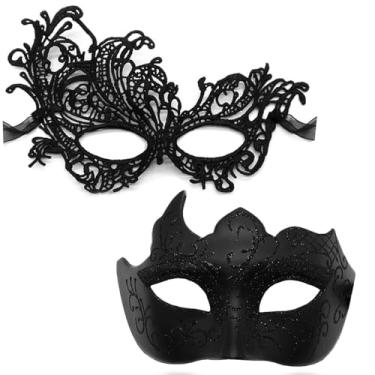 Imagem de Aqearl Masquerade Mask for Women Men Couple Venetian Halloween Masks for Mardi Gras Costume Party Prom Ball (Set C)