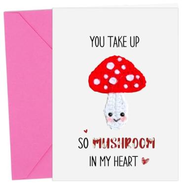 Imagem de Presente de cartão de dia dos namorados cogumelo - cartão de dia dos namorados tema cogumelo, envelope rosa, enfeite de crochê, presentes de dia dos namorados para namorada namorada esposa casal