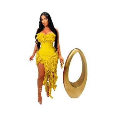 Imagem de Vestido De Festa Longo Elegante Sem Alças Com Franjas E Ruffles Para M