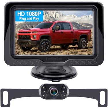 Imagem de LeeKooLuu HD 720P kit de câmera de reserva e monitor OEM, câmera de engate para carros, caminhões, vans, câmeras à prova d'água super visão noturna traseira/frontal câmera um sistema de energia reverso/uso contínuo linha de grade faça você mesmo