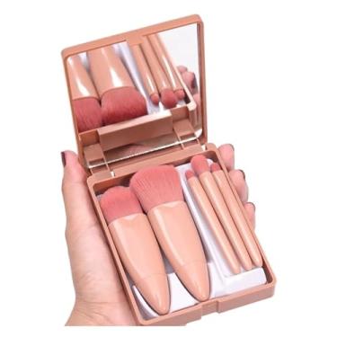 Imagem de Conjunto de 5 pincéis de maquiagem, pequeno e completo, kit de pincéis cosméticos, estojo e espelho, função portátil, pincel cosmético (vermelho claro)
