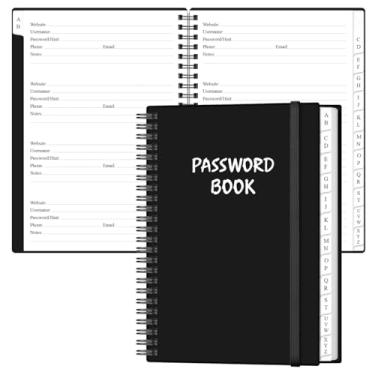 Imagem de Livro de senhas com abas alfabéticas – Caderno de tamanho grande para logins de computadores e sites, 16,3 cm x 21,6 cm, preto