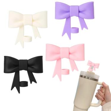 Imagem de 4 peças de capas de canudo de laço, tampões de tampa, topo de canudo, reutilizável, protetor de canudo de silicone, compatível com Stanley copo de 30 e 1,134 g para acessórios Stanley Cups