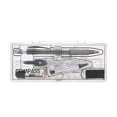 Imagem de Conjunto de 8 peças de bússola geométrica transferidor de ferramentas de desenho, caixa de armazenamento incluindo régua, bússola, lápis, artigos de papelaria para estudantes, adequado para conjuntos