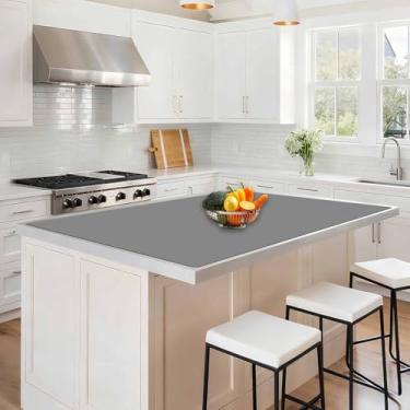 Imagem de Tapete de silicone grande de 120 cm x 80 cm para balcão de cozinha, protetor de bancada antiderrapante de 1,5 mm, resistente ao calor, tapete de silicone impermeável para ilha de cozinha, cinza claro