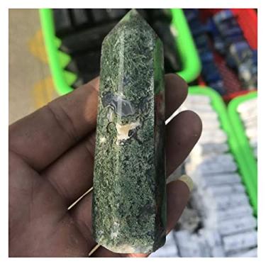 Imagem de Cristal natural áspero cristal natural varinha mágica verde água grama ágata ponto cristal musgo jade hexagonal cristal coluna ornamentos 1 peça (tamanho: 7-8 cm) (tamanho: 6-7 cm)