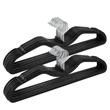 Imagem de Cabides de plástico, pacote com 20, ultrafino, ABS com economia de espaço, gancho giratório de 360°, ideal para organização de armários, casacos, camisas, vestidos e mais (20, preto)
