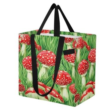 Imagem de SEHANY Sacola de compras reutilizável de cogumelo herb com alças reforçadas, bolsa de compras de lona dobrável à prova d'água de grande capacidade para viagem, cozinha, praia