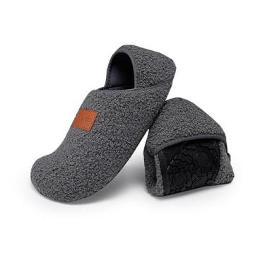 Imagem de Pantufas femininas para uso interno, com forro leve de tecido macio, ideal para todas as estações, chinelos femininos, Cinza escuro, 5-6.5 Women/3.5-5 Men