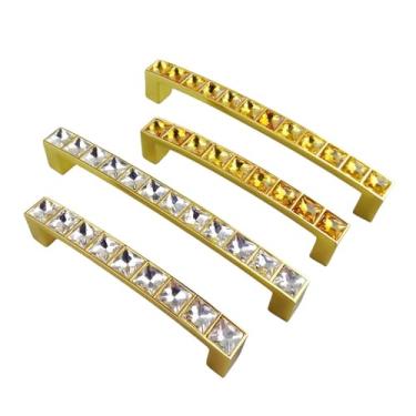 Imagem de Puxador de vidro cristal diamante dourado para móveis porta deslizante guarda-roupa armários de cozinha armário cômoda puxador 2 peças (ouro 96 mm)